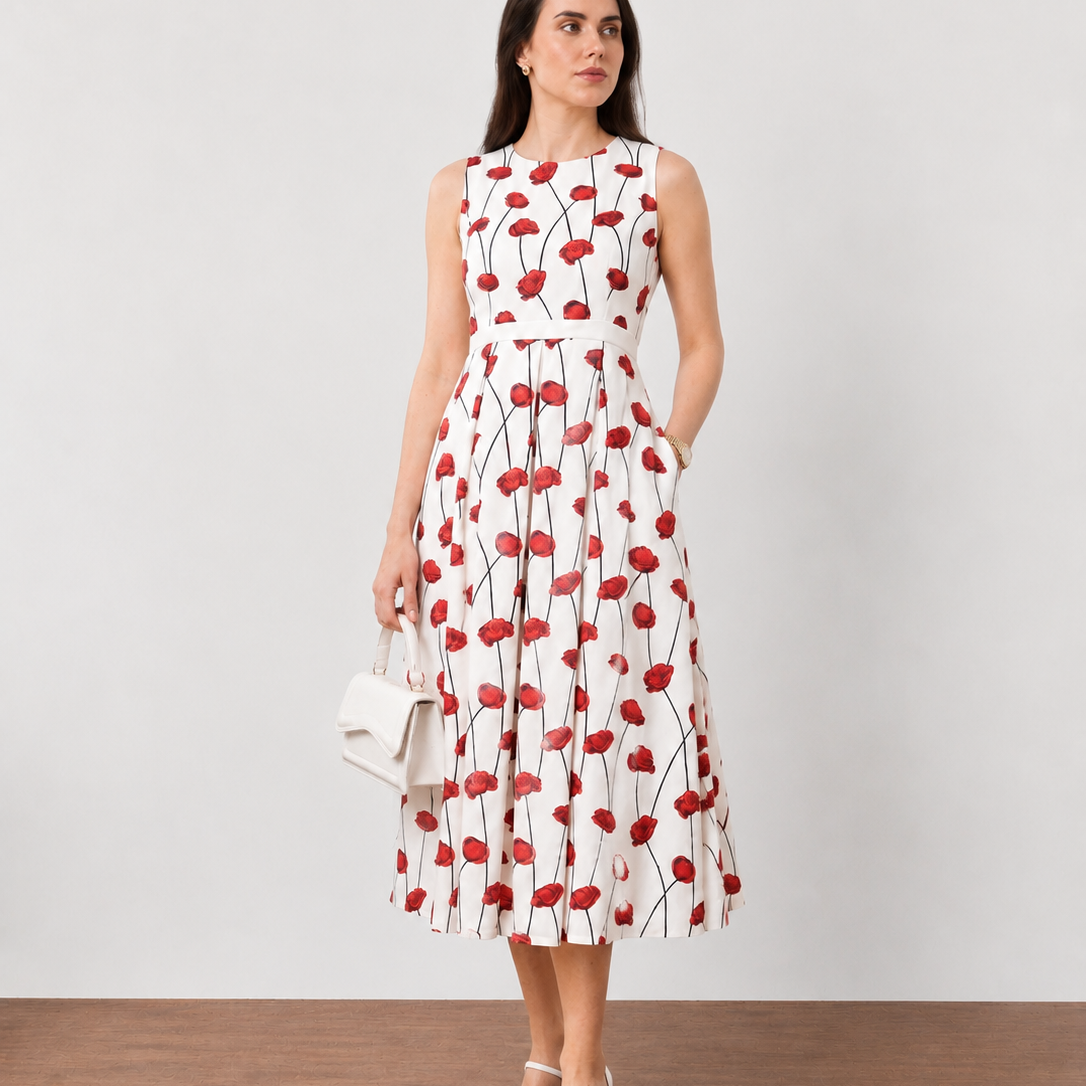 Gina Red Floral Print Dress