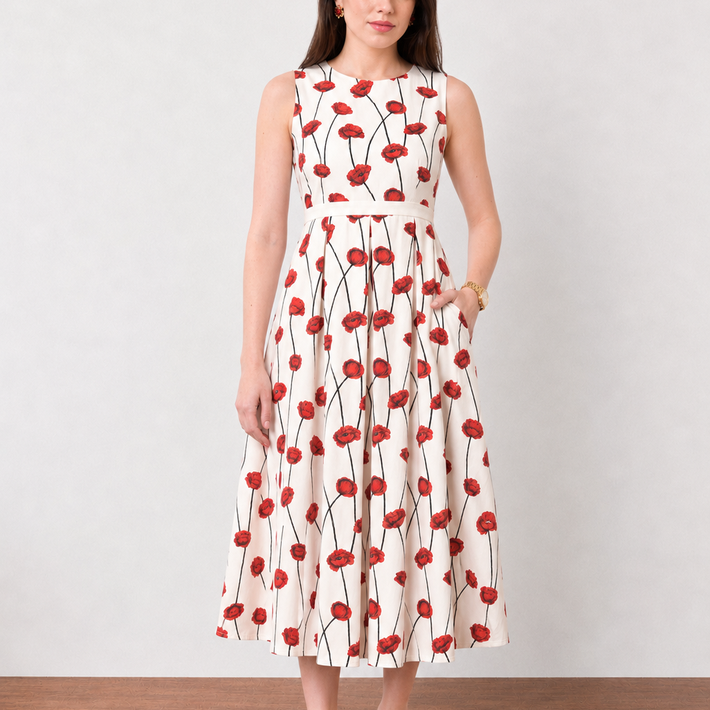 Gina Red Floral Print Dress