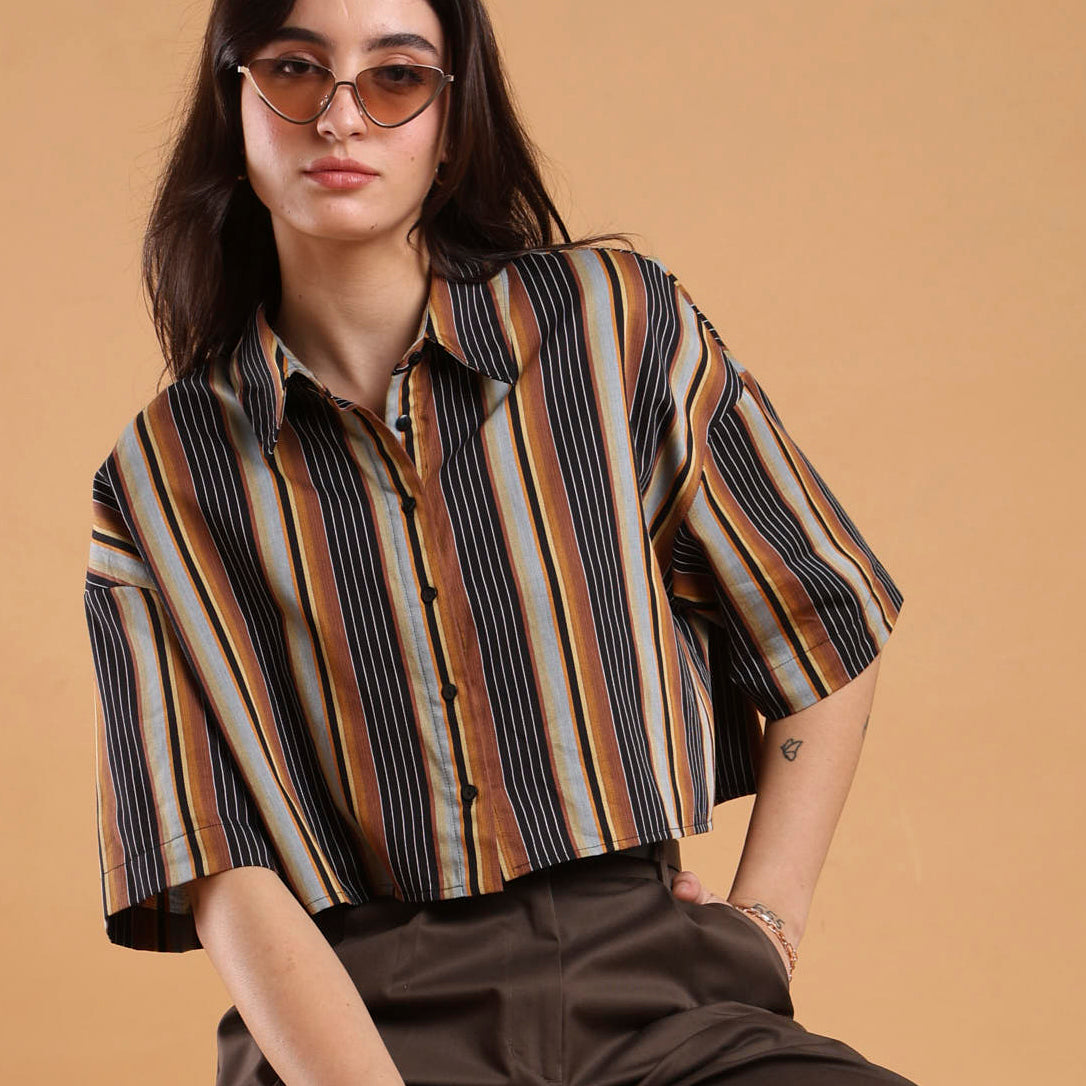 Cecil Brown Striped Cropped Shirt