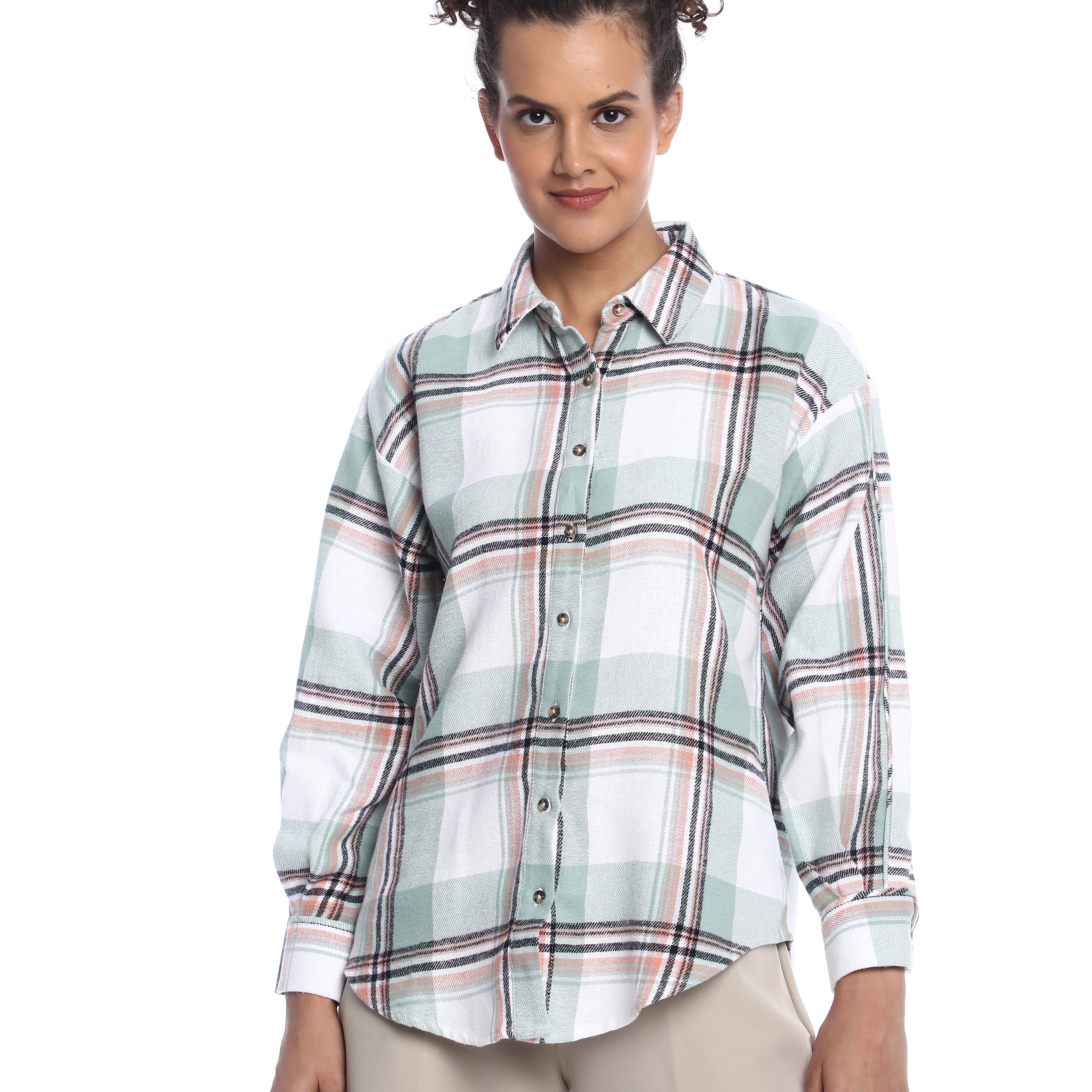 Beatrice Checks Oversized Brushed Cotton Shirt