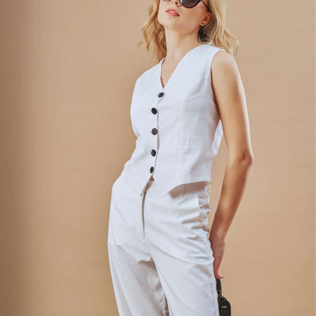 Dina Vest Stylish Cotton Linen Co-Ord Set