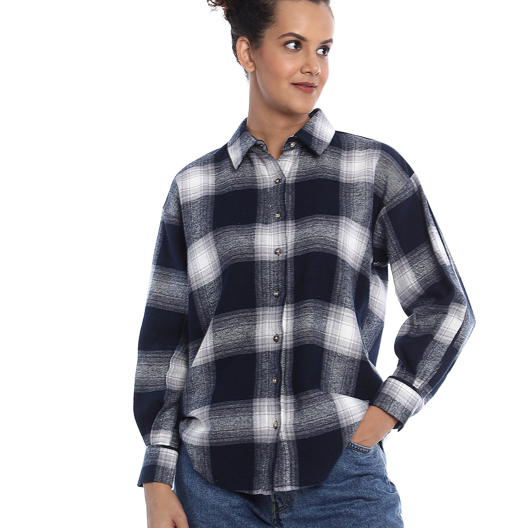 Bianca Checks Oversized Brushed Cotton Shirt