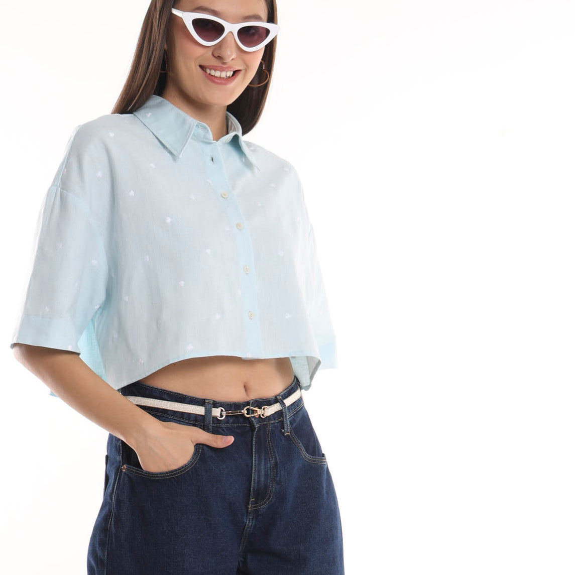 Carolina Sky Blue Cropped Shirt