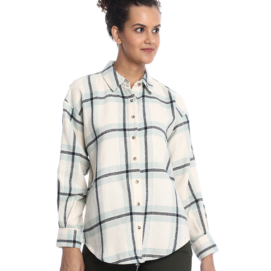 Barbara Checks Oversized Brushed Cotton Shirt