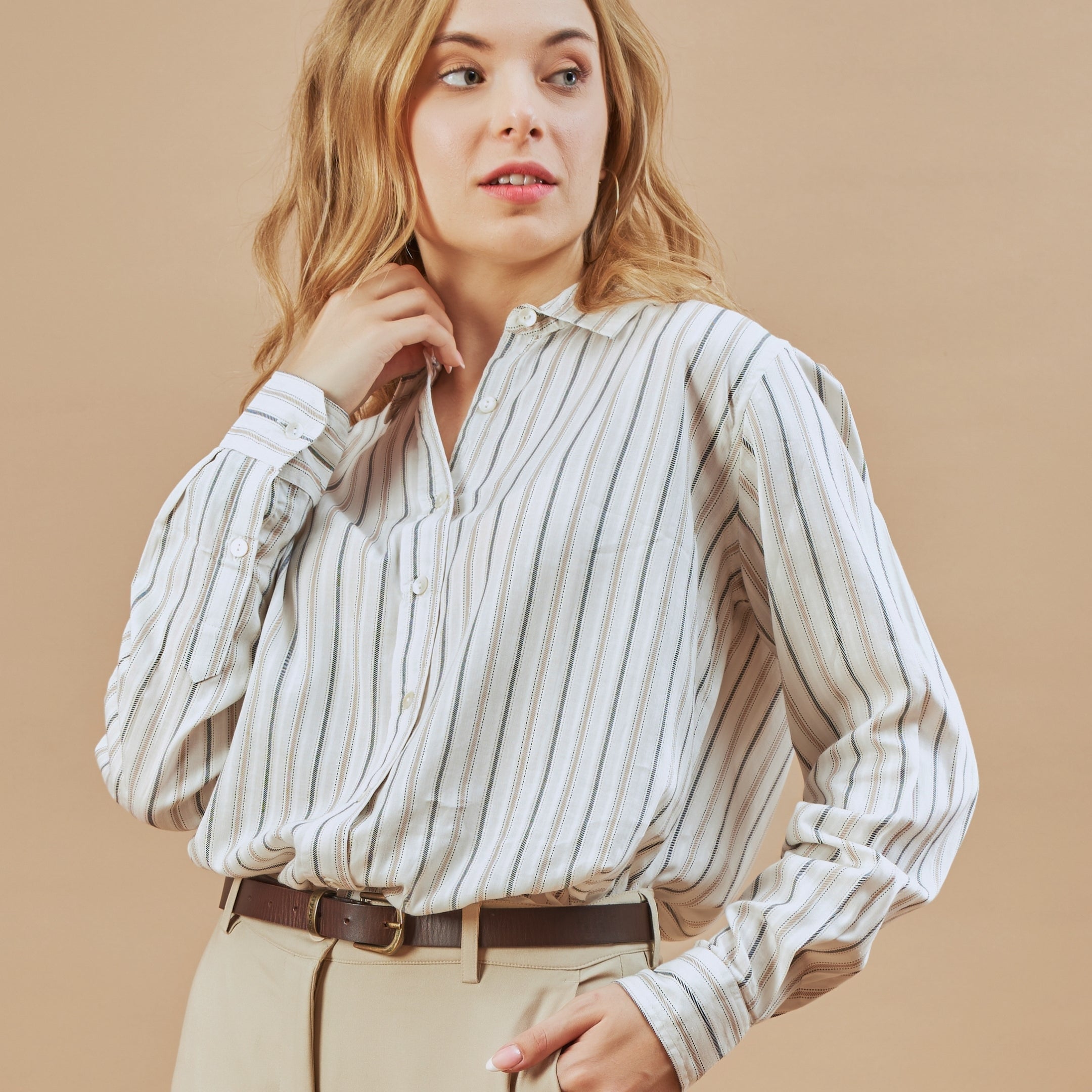 Dream Beige Striped Formal Shirt