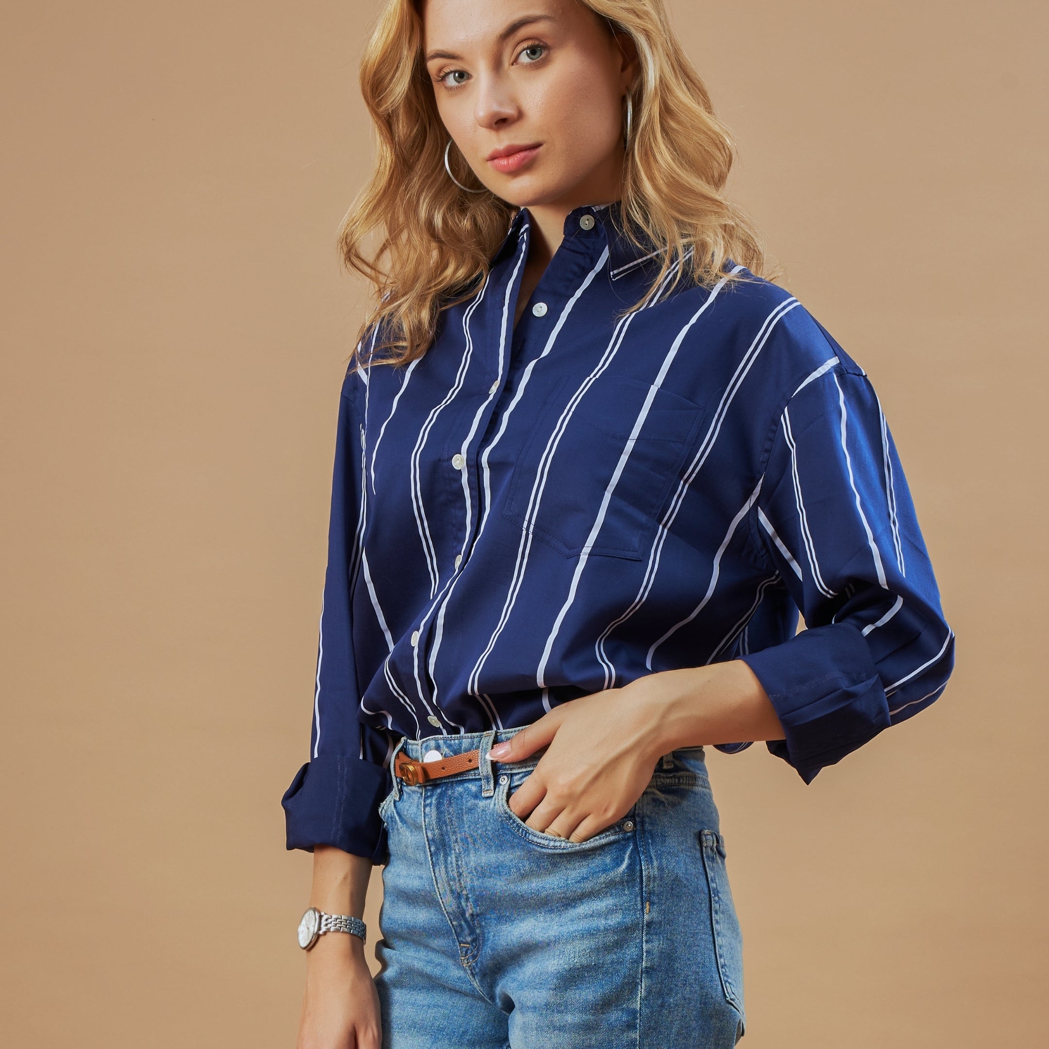 Darlina Striped Cotton Oversized Shirt