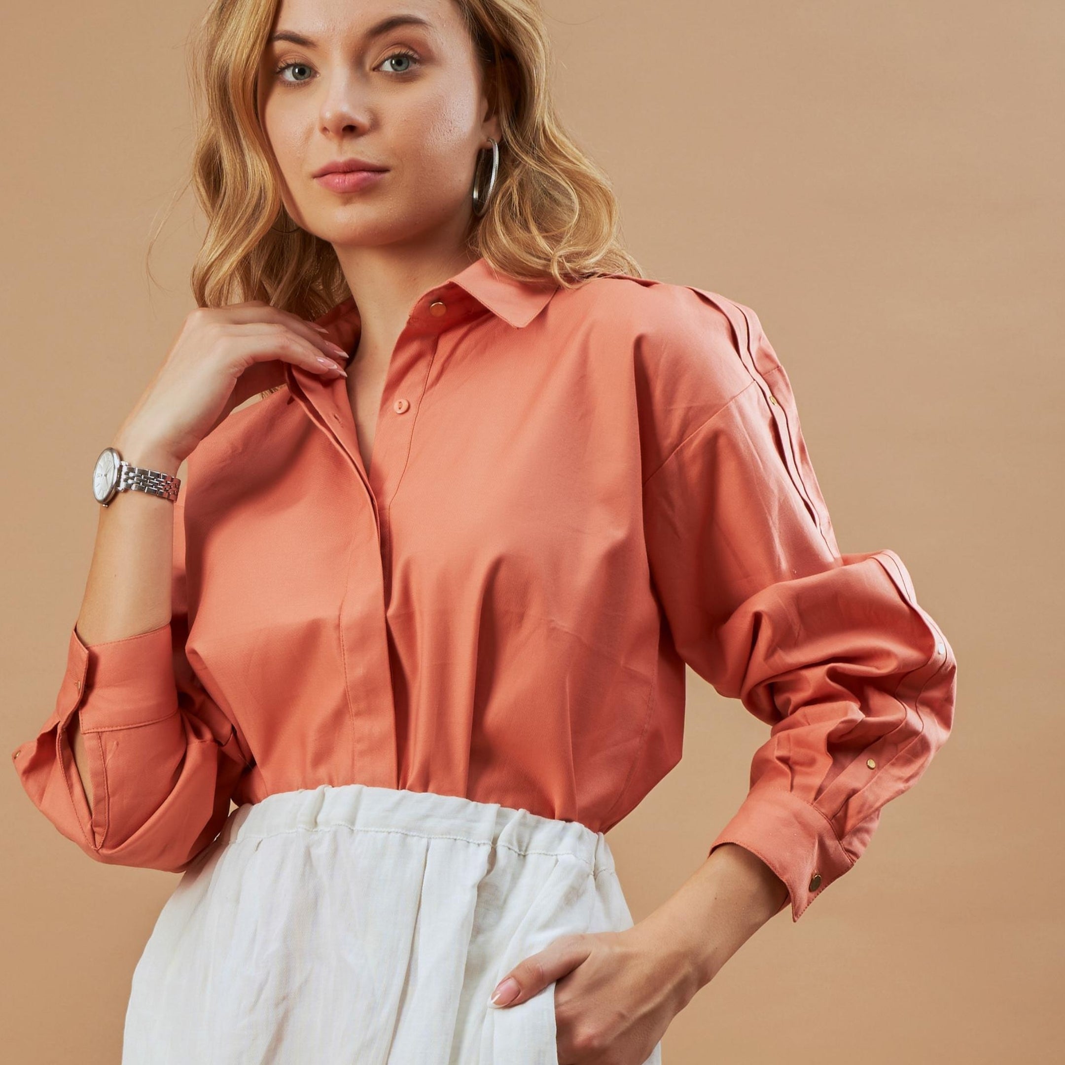 Dasha Cotton Oversized Shirt with Metal Studs
