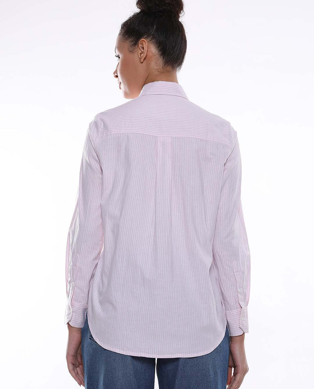 Aksa Pink & White Striped Oxford Cotton Shirt for Women - Zurich Fit from Gazillion - Back Look