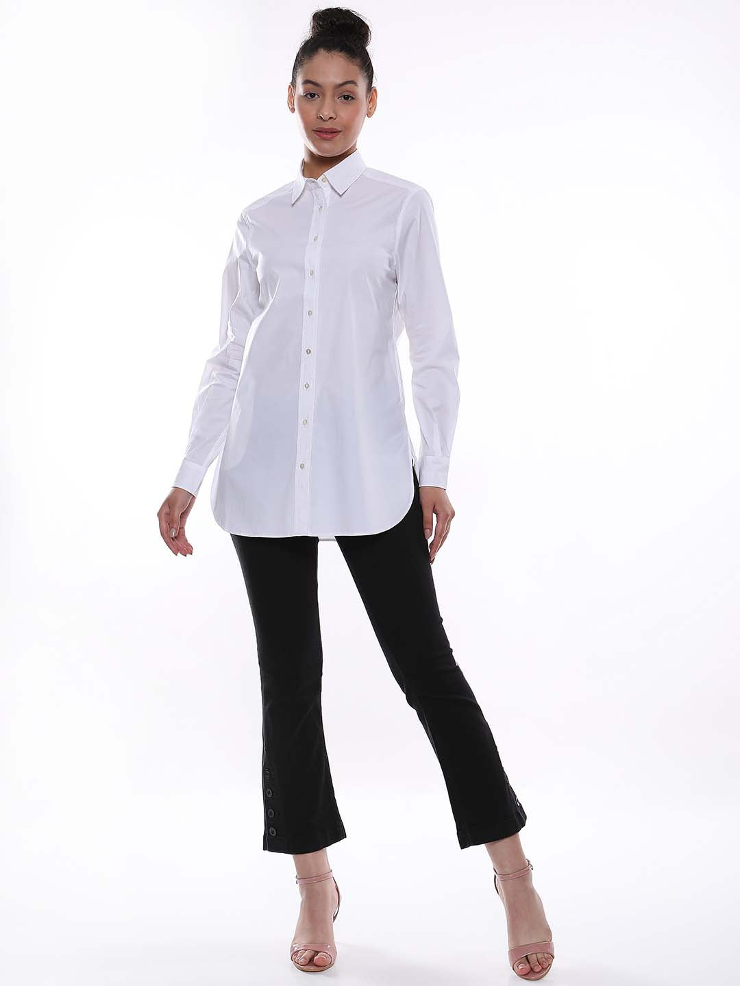 Alisha White Cotton Long Shirt for Women - Rome Fit from Gazillion - Full Standing Stylised Look
