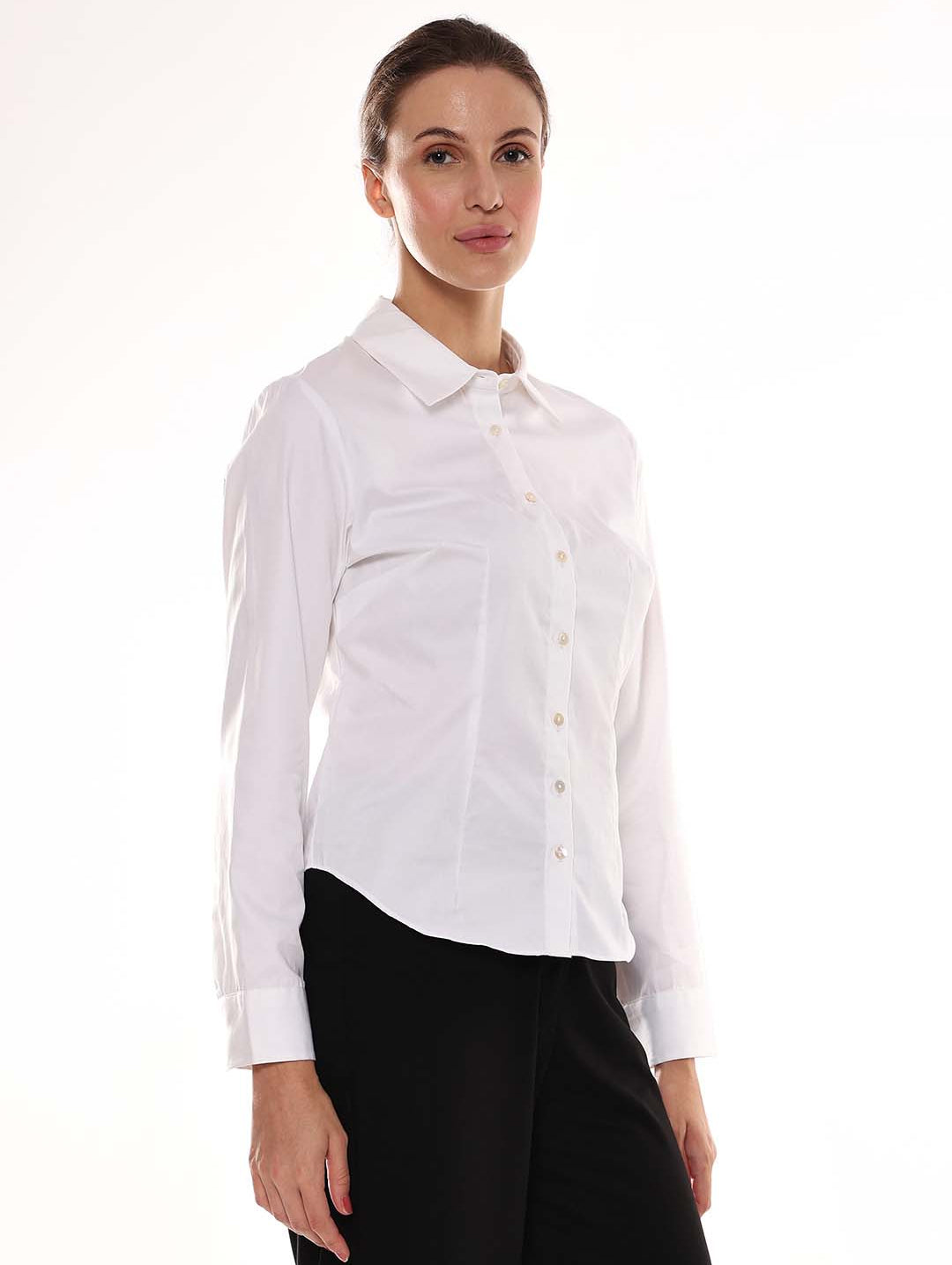 Alora White Giza Cotton Fitted Formal Shirt for Women - Munich Fit from GAZILLION - Right Side Look