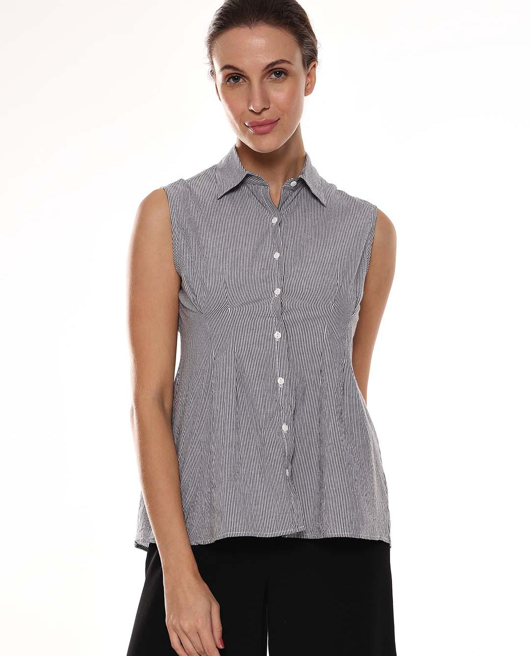 Amayra Black & White Striped Cotton Oversized Shirt for Women - Brussels Fit for GAZILLION - Front Look