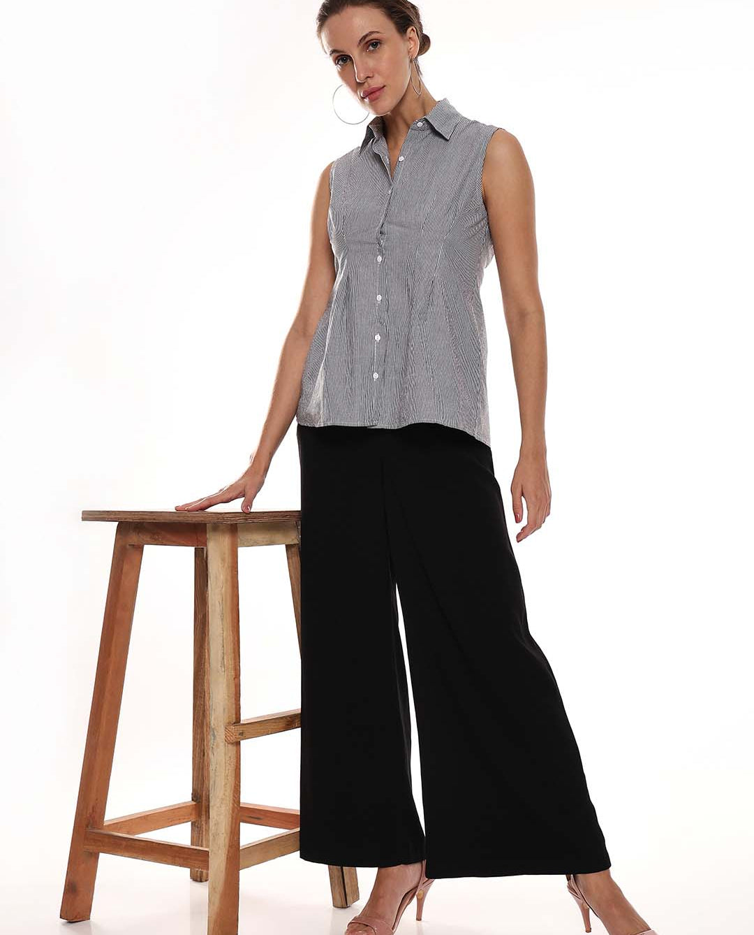 Amayra Black & White Striped Cotton Oversized Shirt for Women - Brussels Fit for GAZILLION - Standing Stylised Look With Accessories
