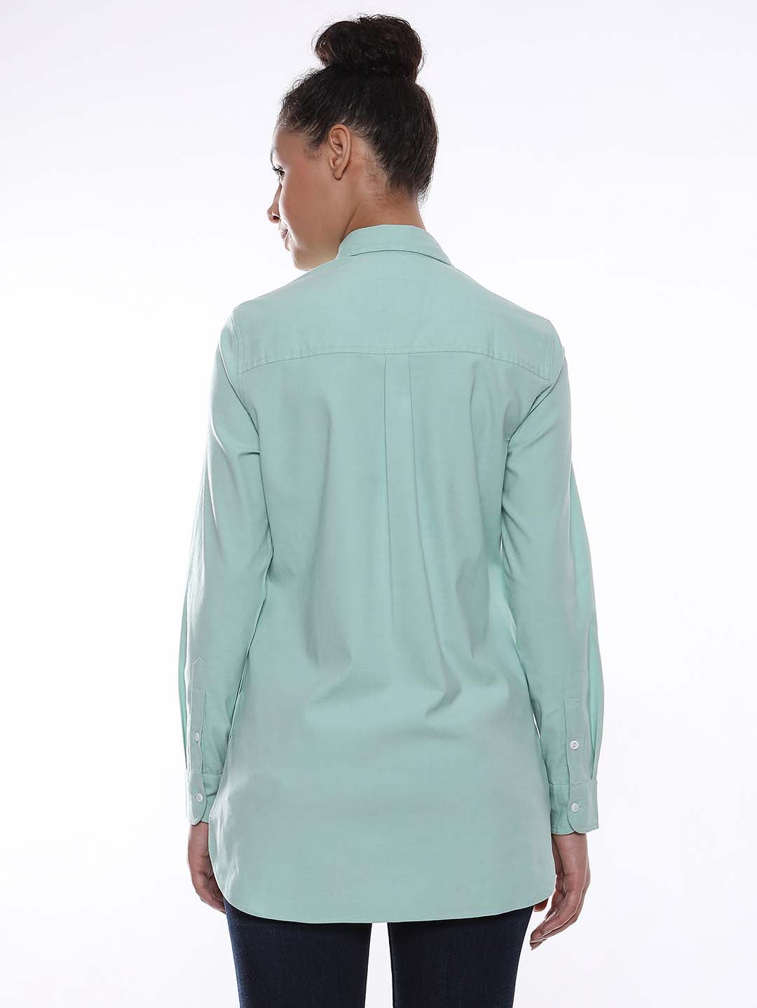 Anemone Mint Green Coloured Denim Long Shirt for Women - Rome Fit from GAZILLION - Back Look
