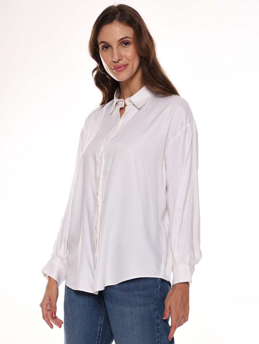 Angel White Soft Viscose Drop Shoulder Shirt for Women - Paris Fit from GAZILLION - Left Side Look