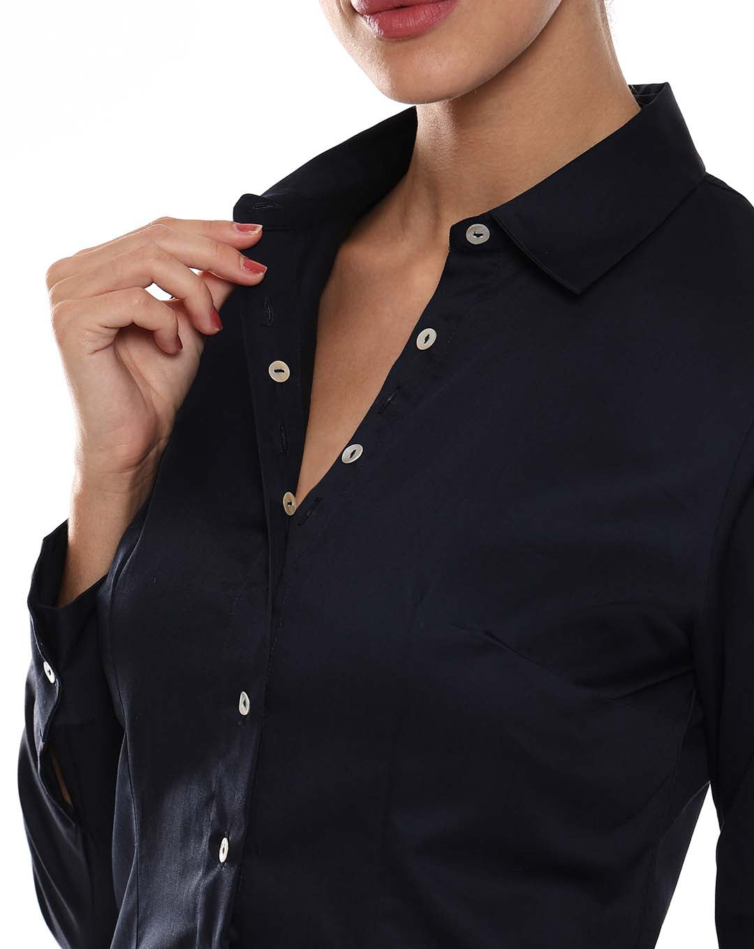 Armani Navy Blue Cotton Formal Shirt for Women - Munich Fit from GAZILLION - Dignity Buttons Detail