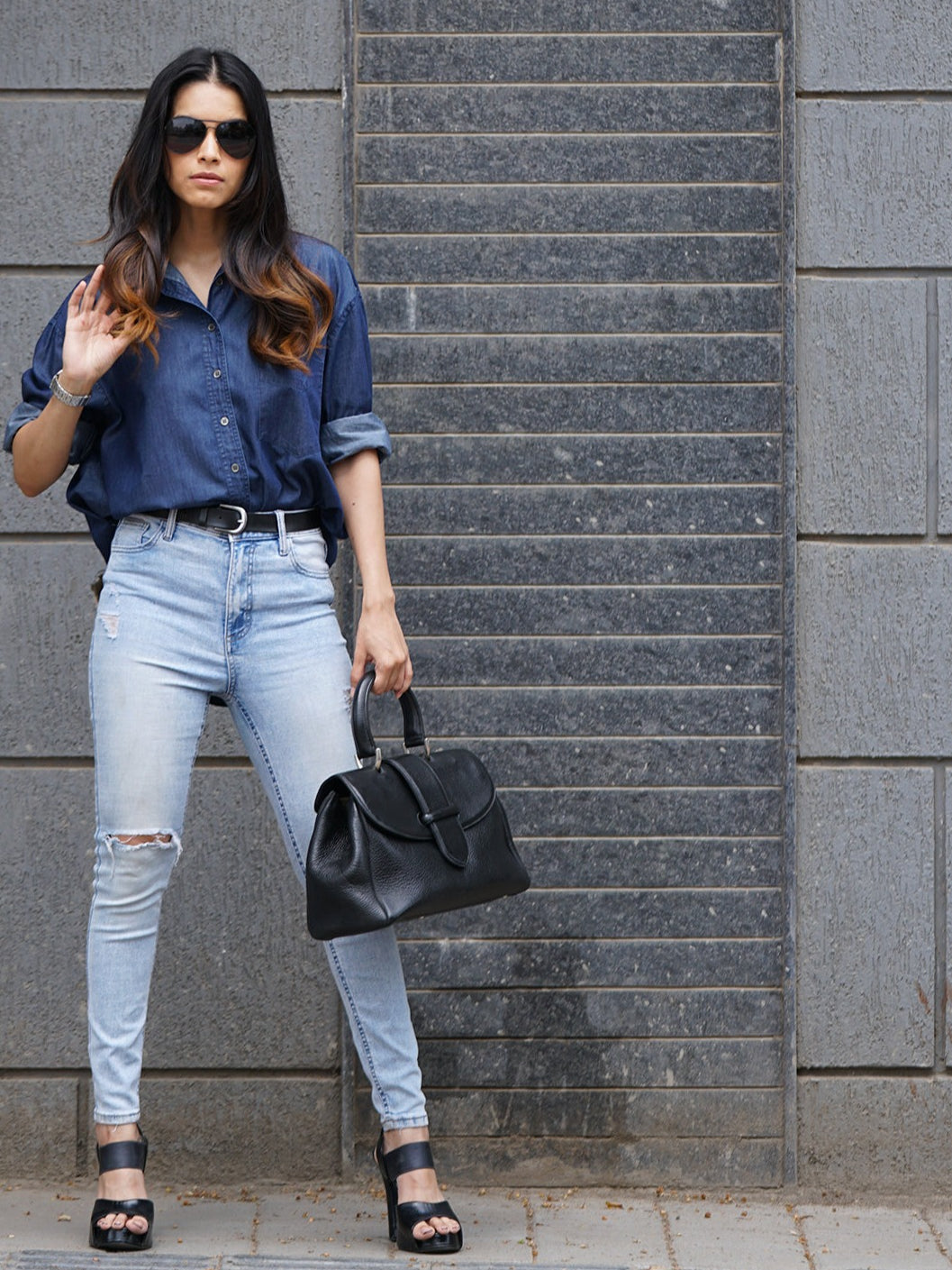 Athena Blue Denim Oversized Shirt for Woman from GAZILLION - Outdoor Stylised Look