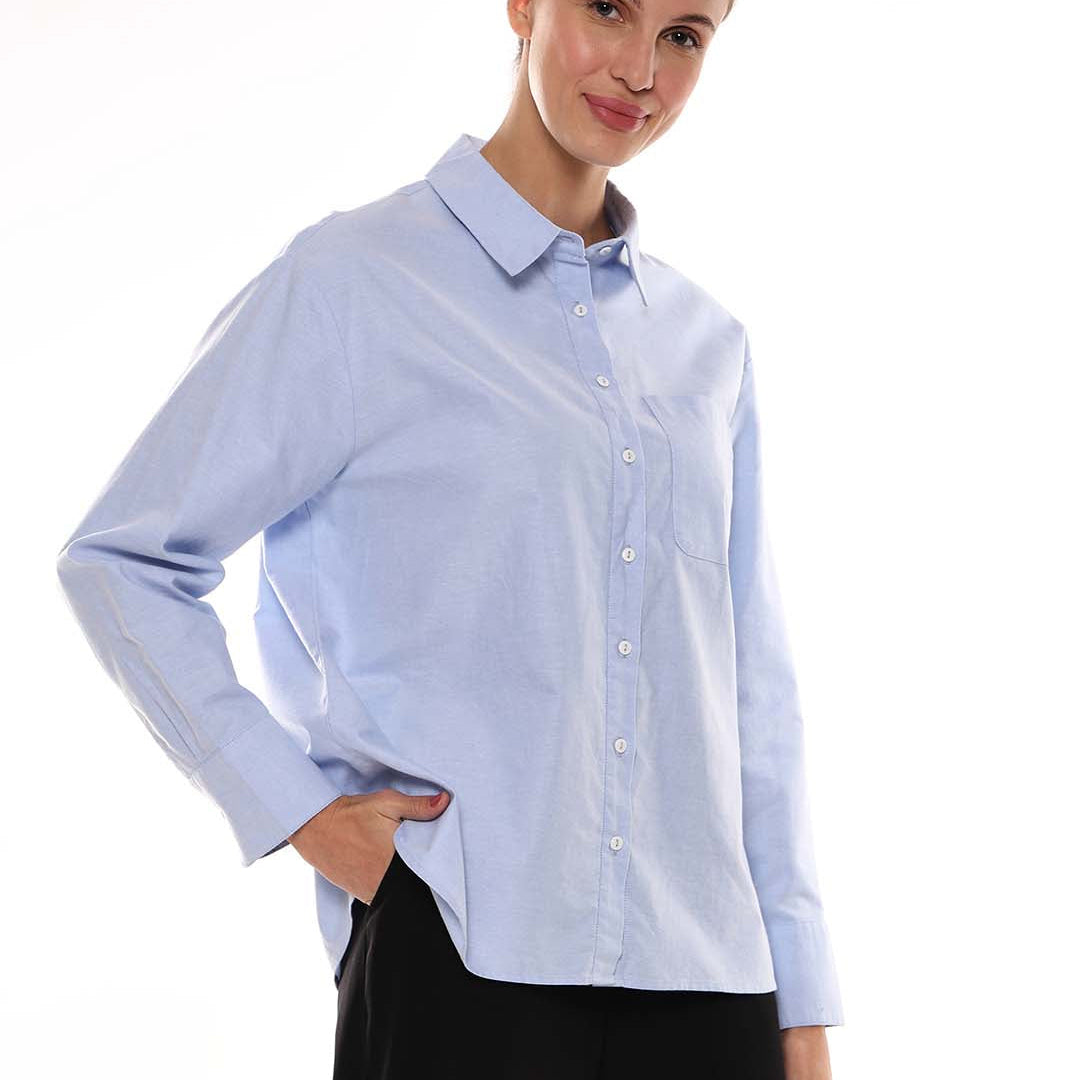 Ava Sky Blue Oxford Cotton Oversized Shirt for Women - Copenhagen Fit from GAZILLION - Right Side Look