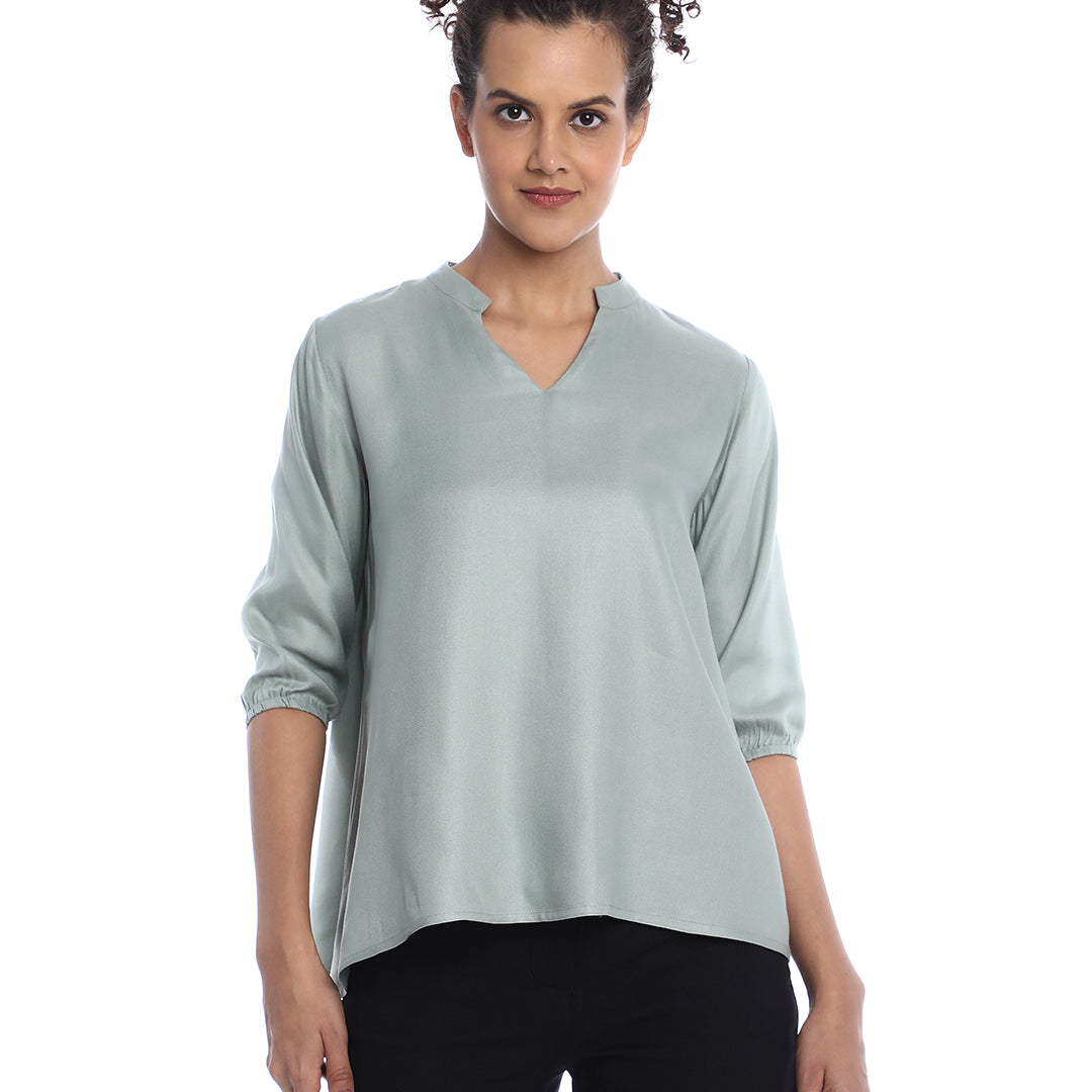 Bellina Sage Green Soft Viscose Loose Top for Women - Florence Fit from GAZILLION - Front Look