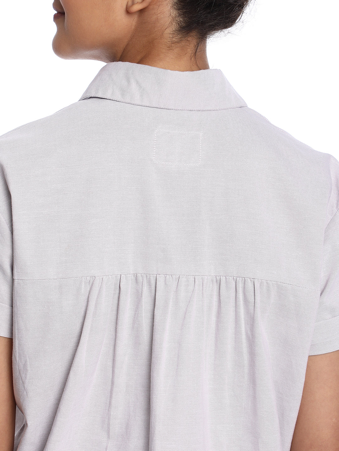 Bershka Stone Grey Oxford Cotton Boxy Shirt for Women - Madrid Fit from GAZILLION - Back Detail