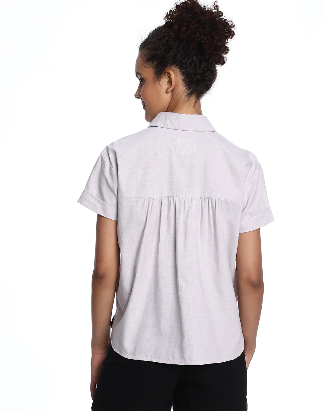 Bershka Stone Grey Oxford Cotton Boxy Shirt for Women - Madrid Fit from GAZILLION - Back Look
