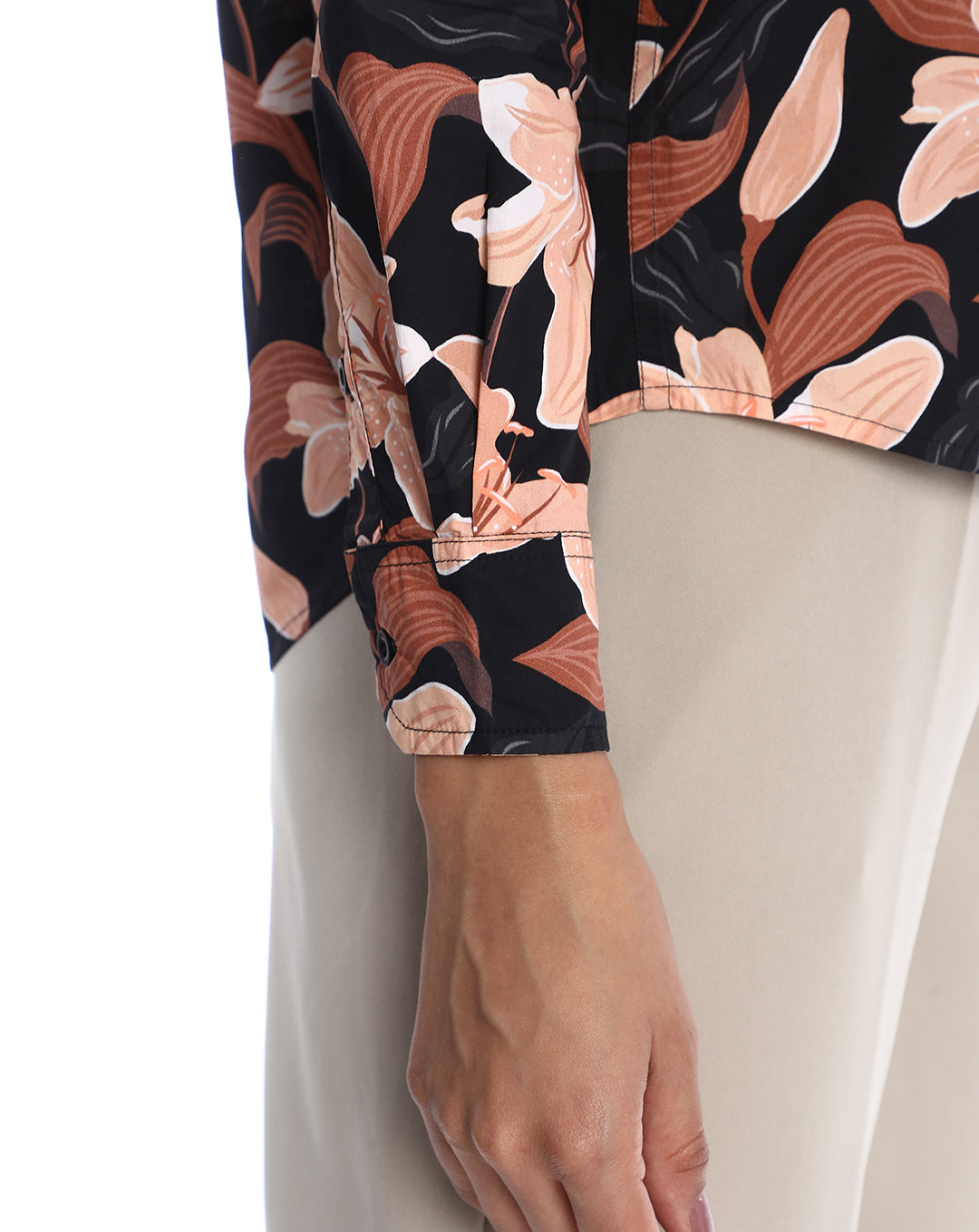 Bethany Dark Floral Print Cotton Shirt for Women - Zurich Fit from GAZILLION - Sleeve Detail