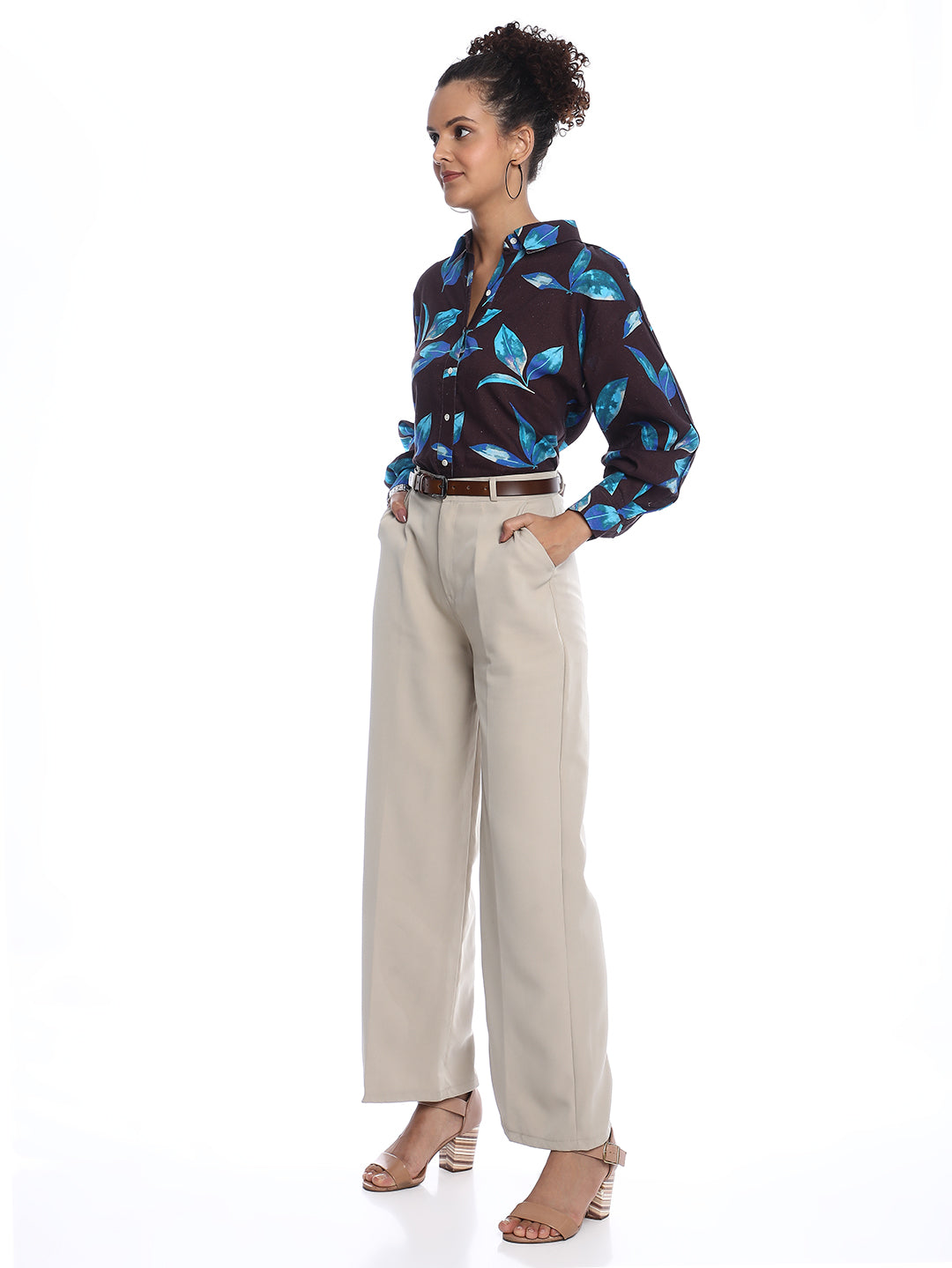 Betty Dark Floral Print Viscose Linen Drop Shoulder Shirt for Women - Paris Fit from GAZILLION - Stylised Standing Look
