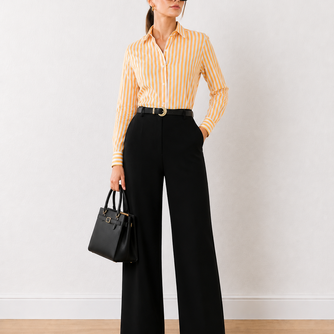 Eva Yellow Stripes Cotton Formal Shirt