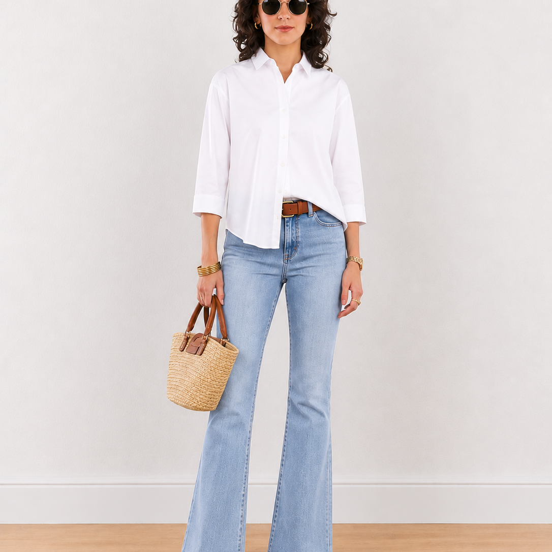 Elizabeth White Stylish Pleated Back Cotton Shirt