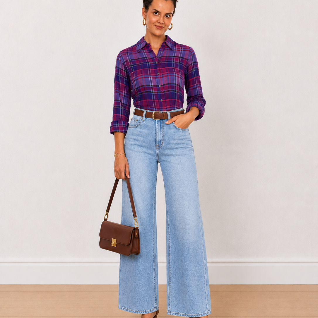 Bina Purple Checks Office Casual Shirt