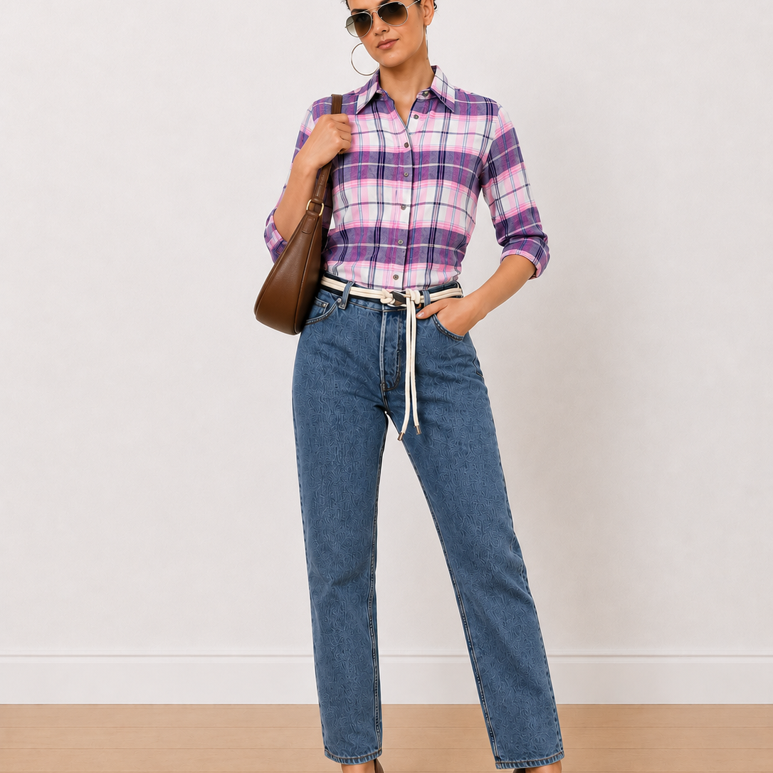 Binny Purple & Pink Checks Office Casual Shirt