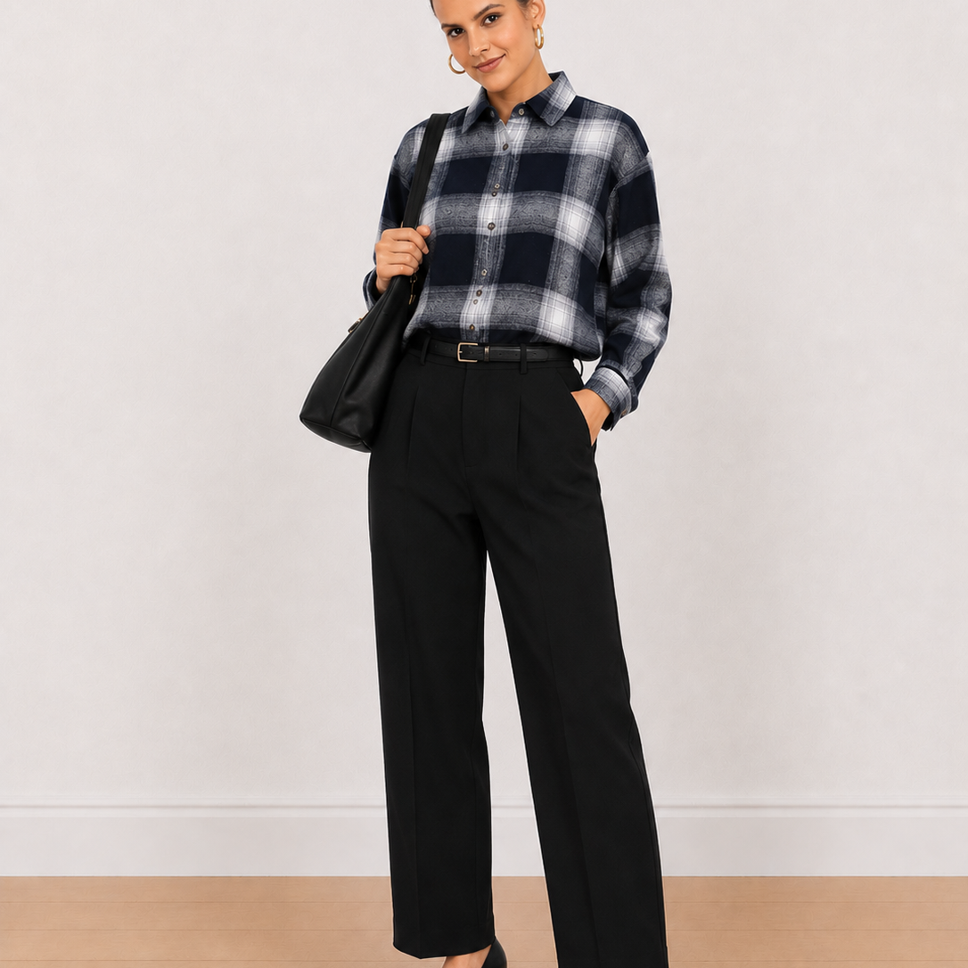 Bianca Checks Oversized Brushed Cotton Shirt