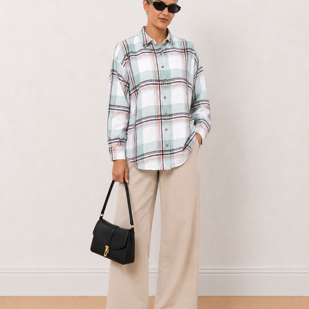 Beatrice Checks Oversized Brushed Cotton Shirt