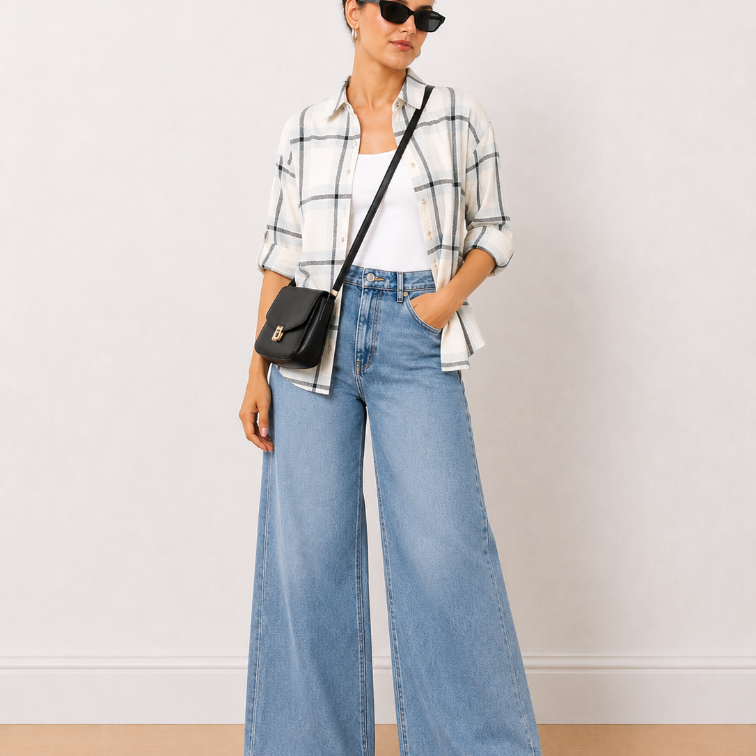 Barbara Checks Oversized Brushed Cotton Shirt
