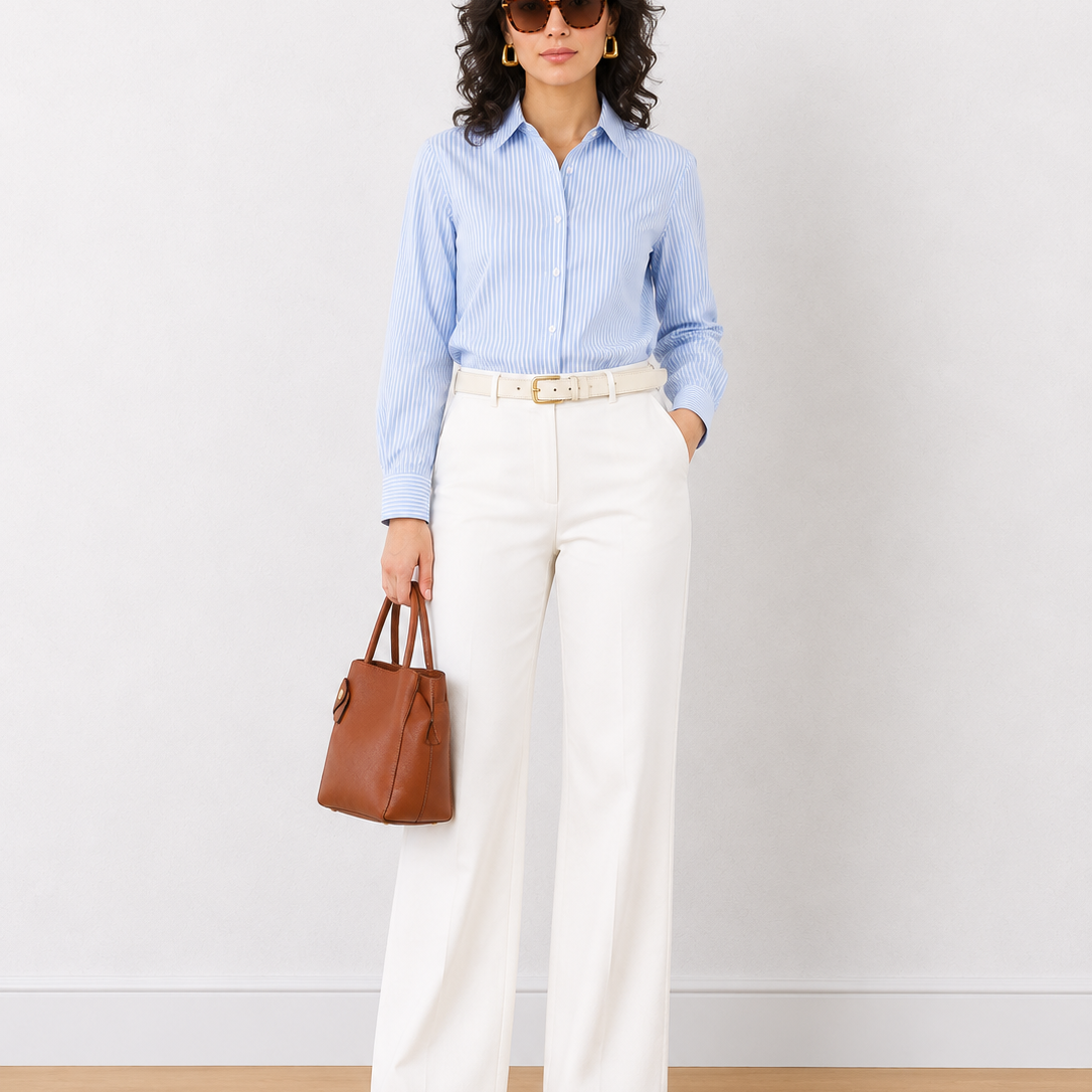 Emma Mixed Blue & White Stripes Cotton Formal Shirt