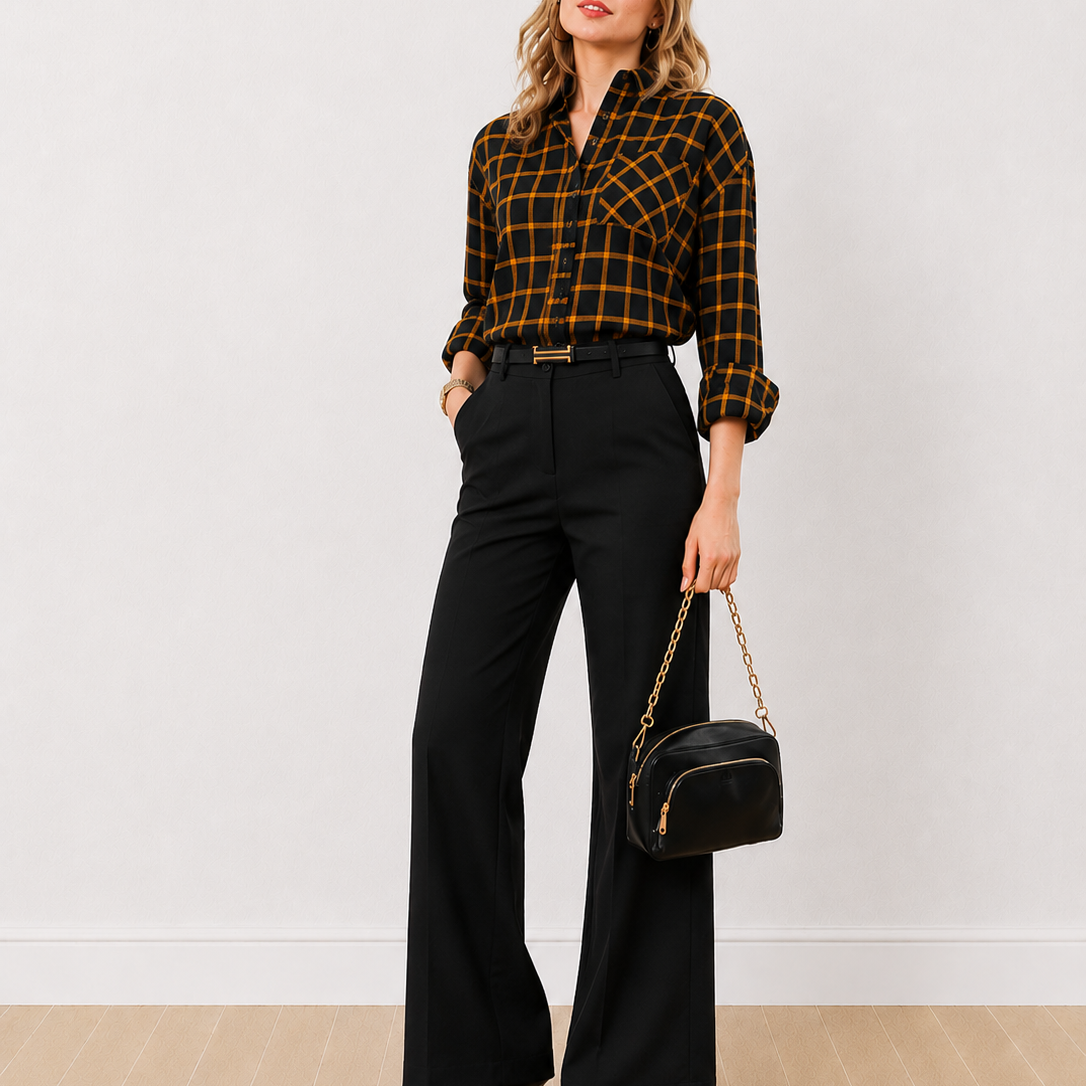 Dimona Black Checks Cotton Oversized Shirt