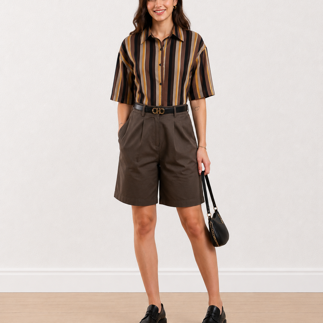 Cecil Brown Striped Cropped Shirt