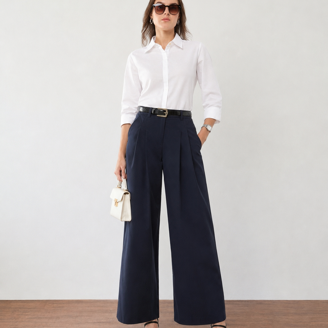 Frida Pleated Wide Leg Cotton Pants