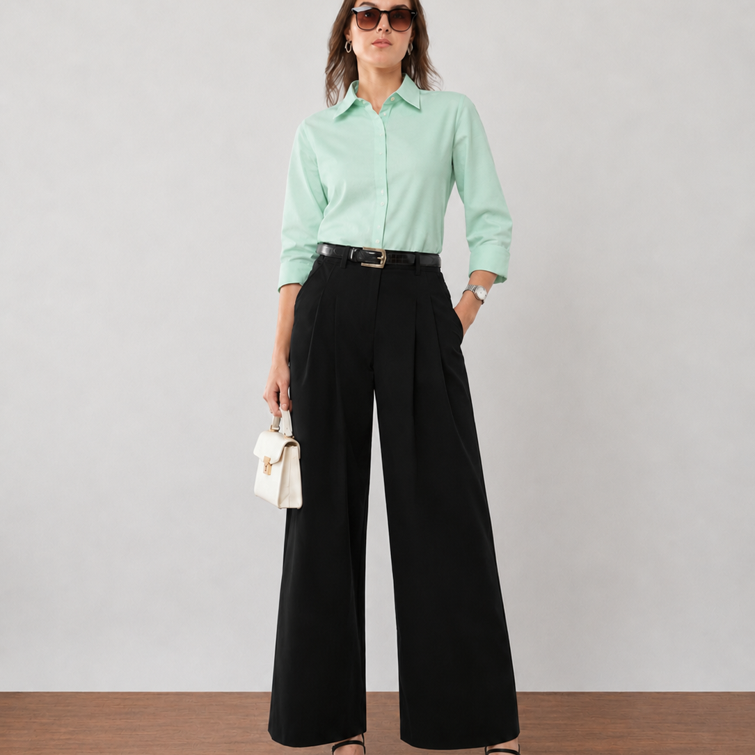 Frida Pleated Wide Leg Cotton Pants