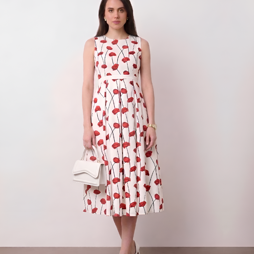 Gina Red Floral Print Dress
