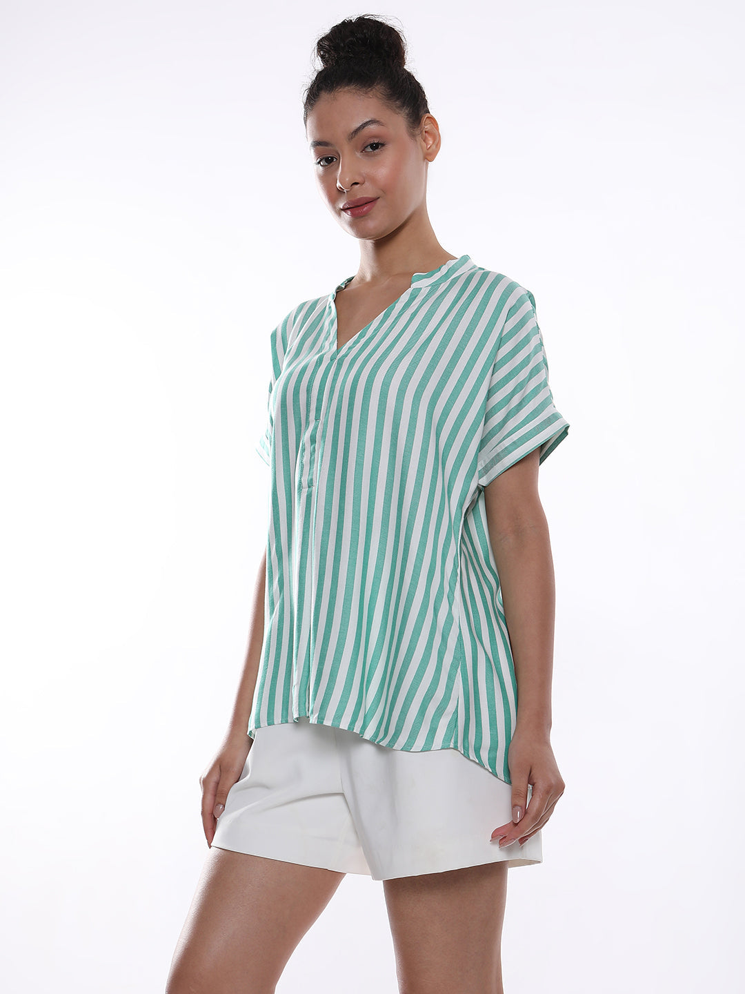 Left Side View of a Barcelona Fit Women's Shirt - form Gazillion