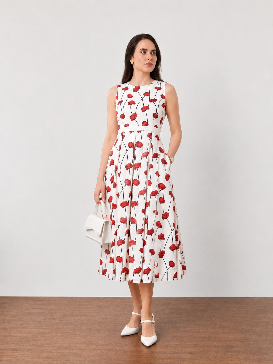 Gina Red Floral Print Dress