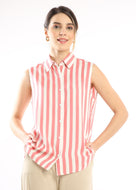 Emmy Pink Stripes Soft Formal Sleeveless Shirt