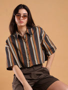 Cecil Brown Striped Cropped Shirt