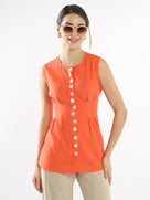 Estelle Orange Sleeveless Cotton Shirt