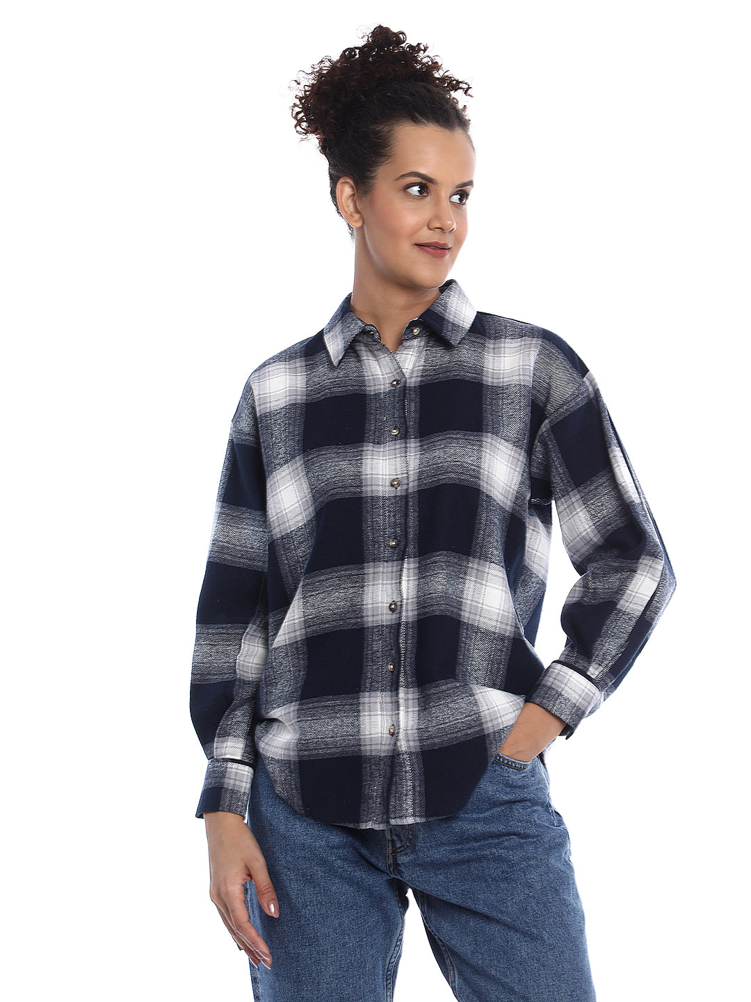 Bianca Checks Oversized Brushed Cotton Shirt