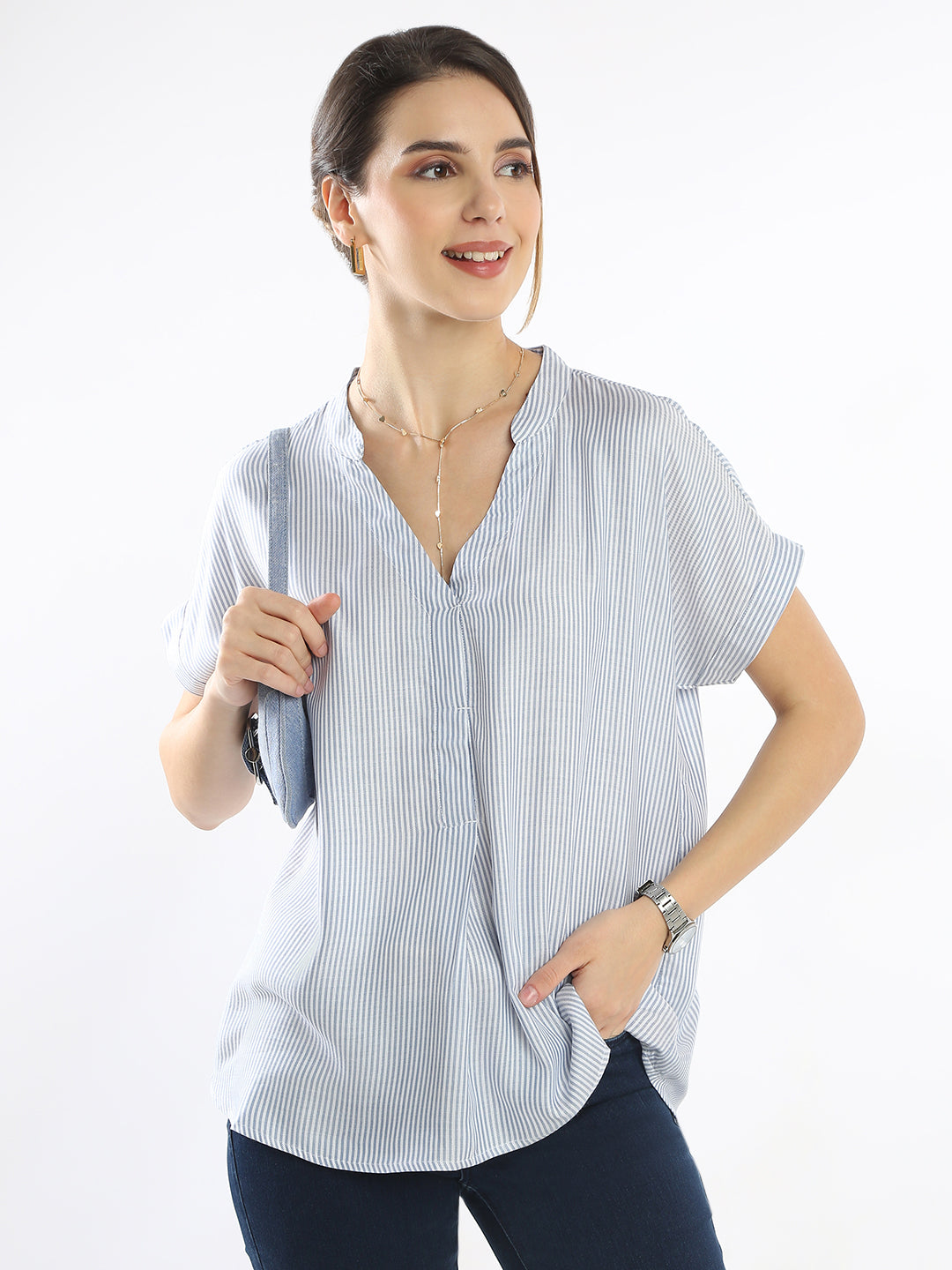 Ellora Stripes Formal Top