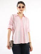 Elna Pink Stripes Cotton Stylish Pullover Shirt