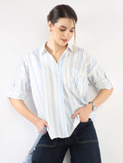 Erin Blue & White Stripes Cotton Pullover Shirt