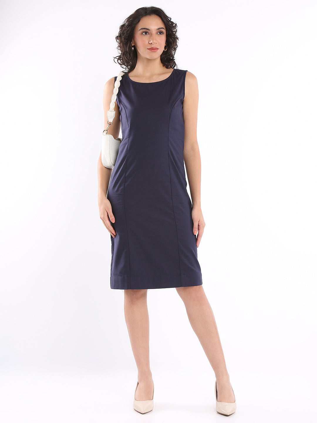 Emilia Navy Blue Pinstripes Formal Sheath Dress