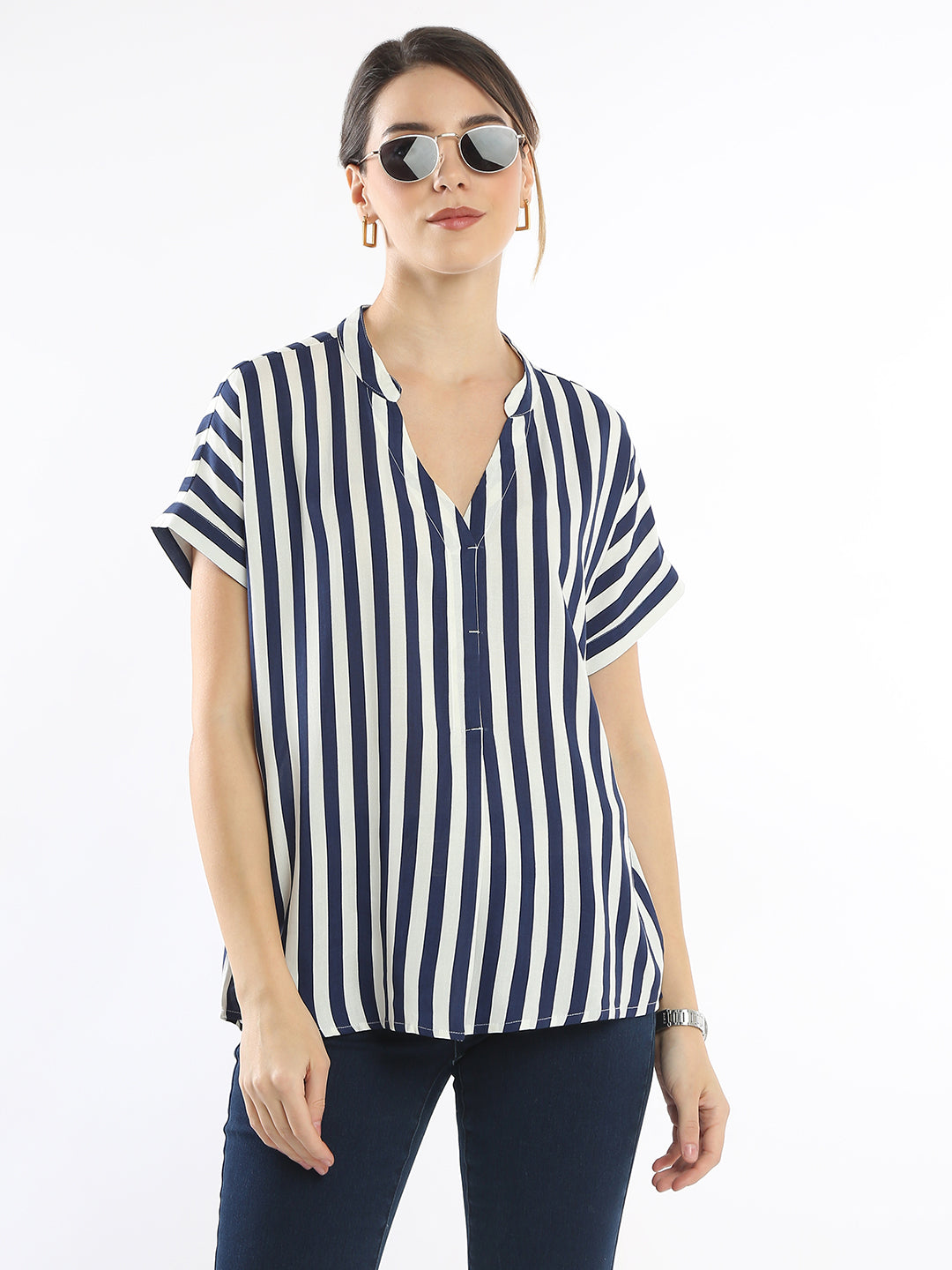 Esme Blue & White Stripes Stylish Formal Top
